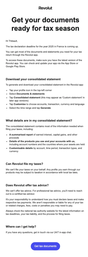 email revolut déclaration impôts France