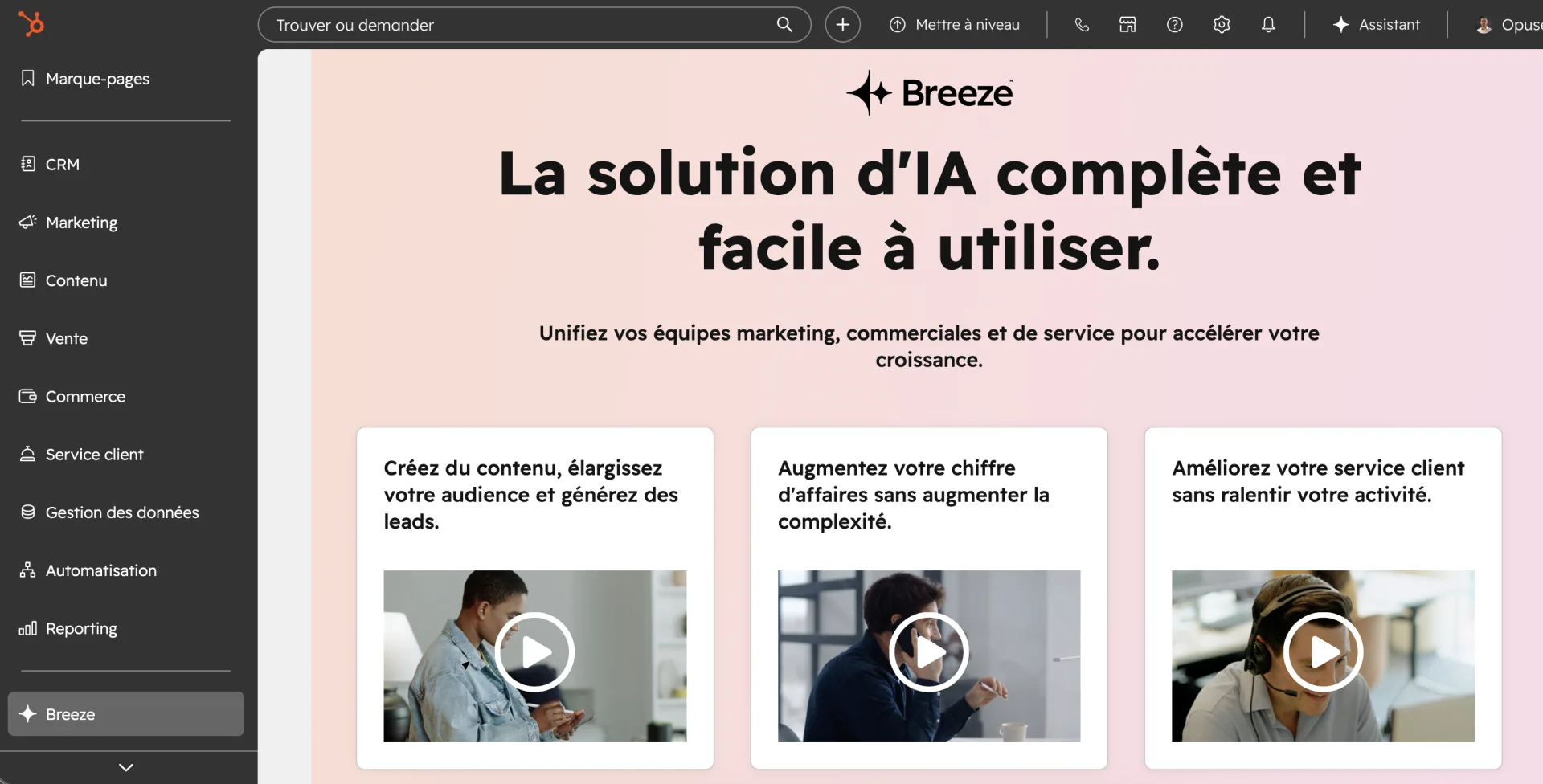 Breeze est l'assistant IA intégré à toute la plateforme HubSpot