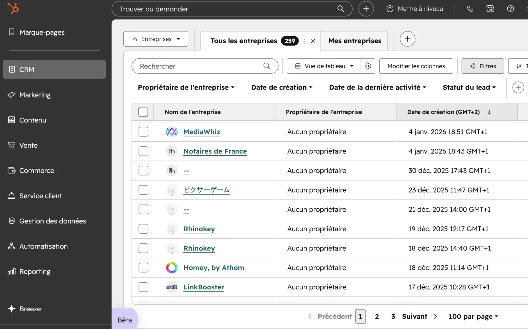 Gestion des entreprises dans HubSpot