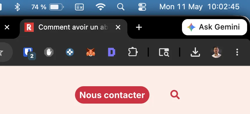 Bouton "Ask Gemini" disponible en haut à droite du navigateur Chrome