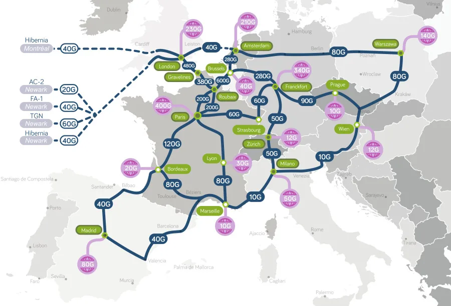 carte réseau europe OVH 