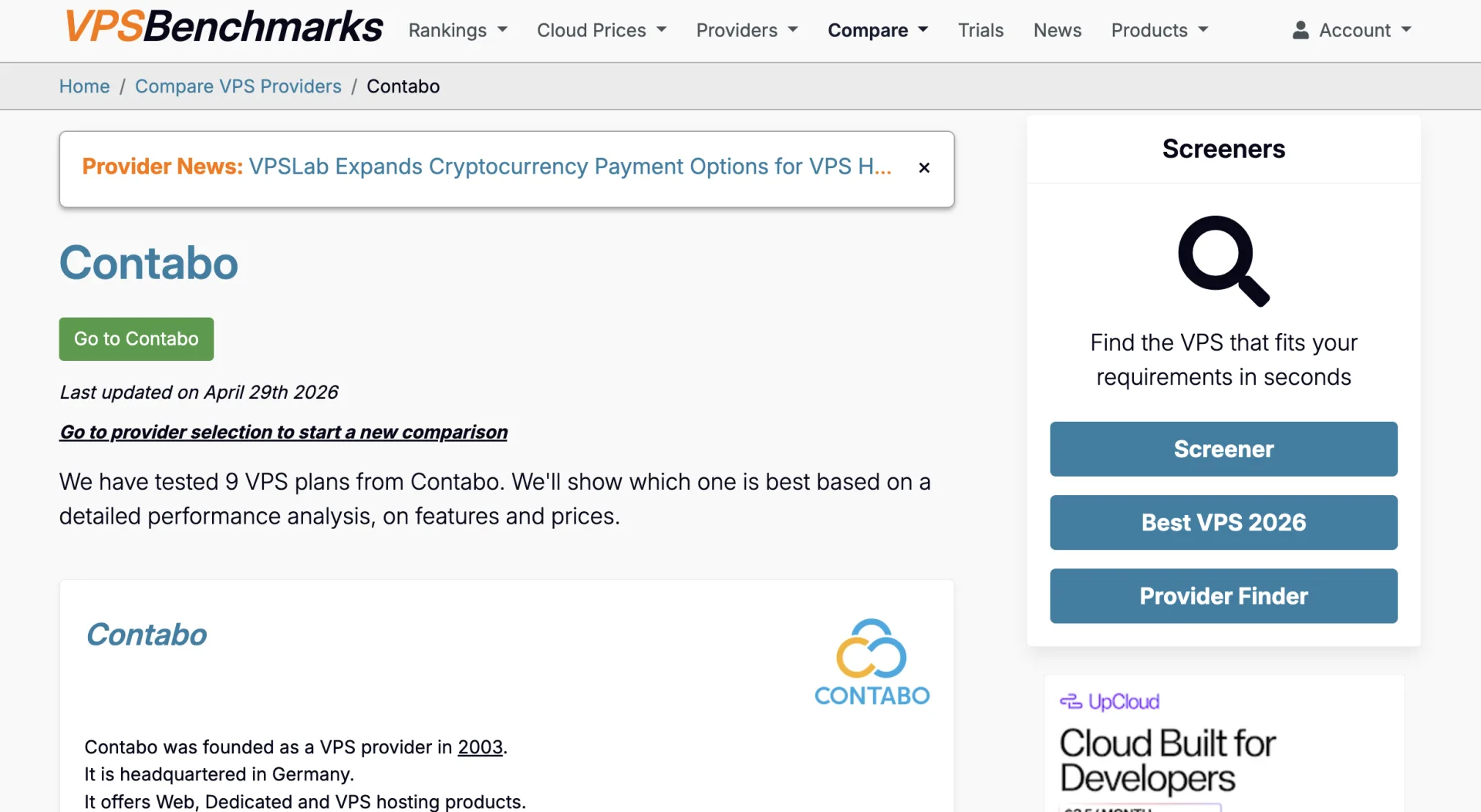 VPS contabo benchmark