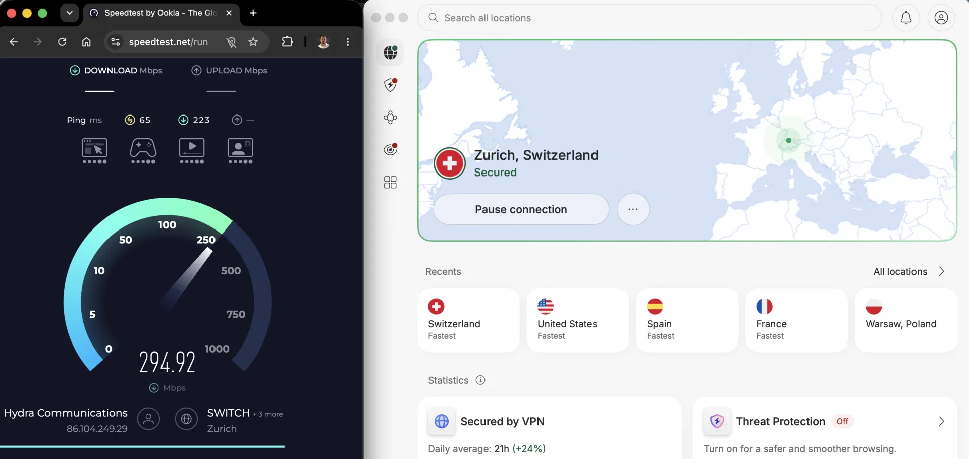 speedtest débit VPN USA avec NordVPN