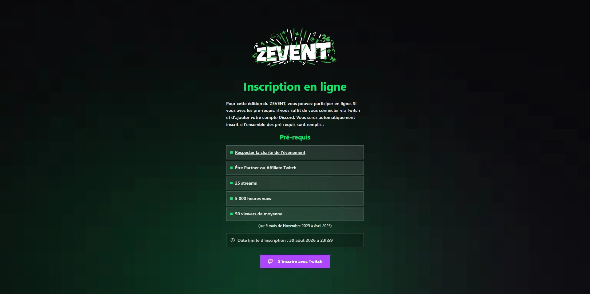 inscription zevent 2026