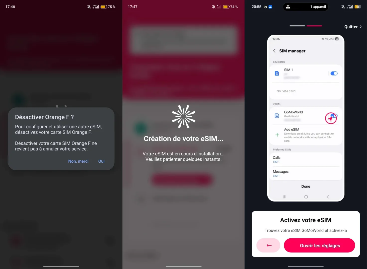 installer esim gomoworld
