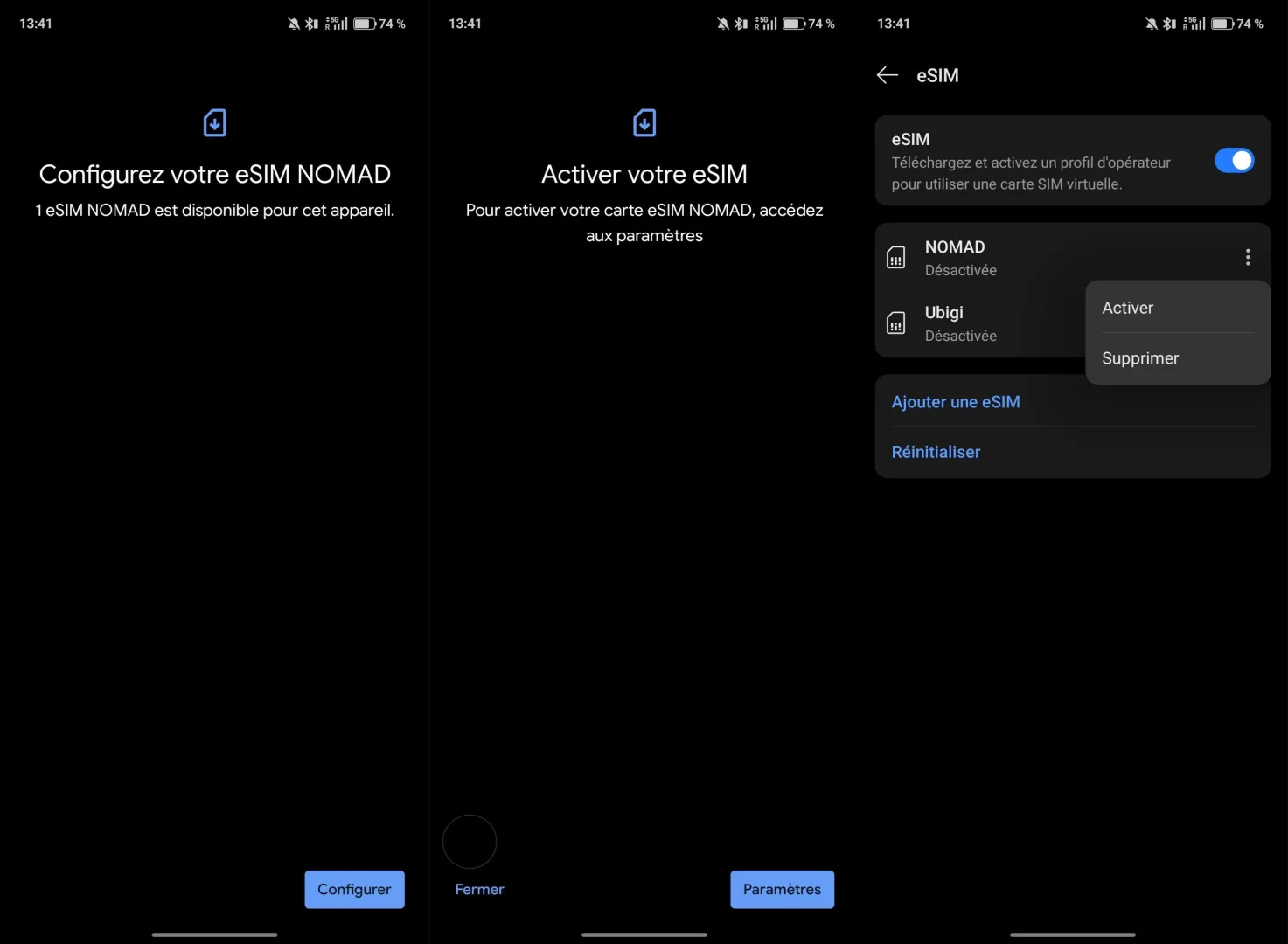 installer esim nomad
