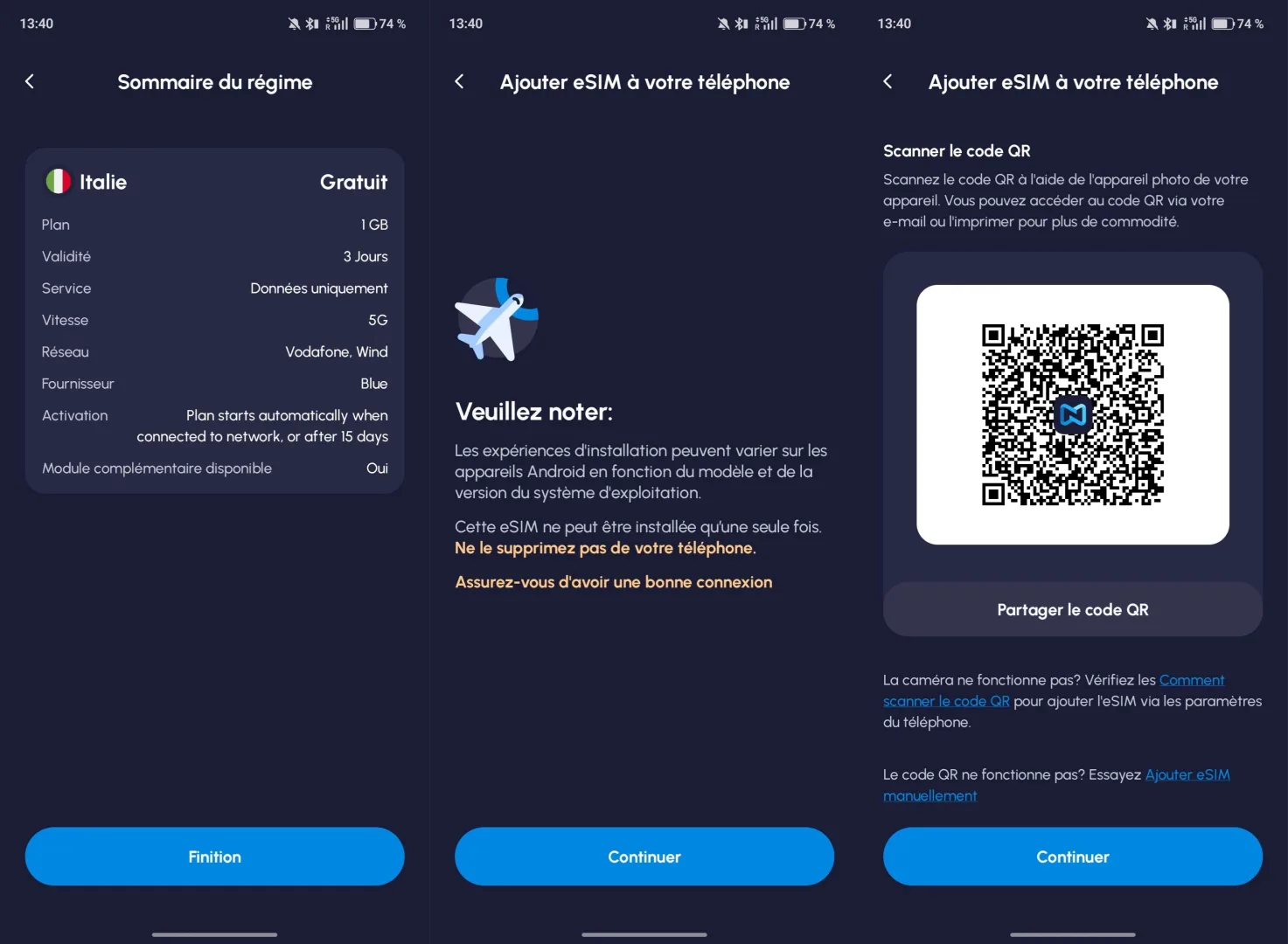 installer esim nomad