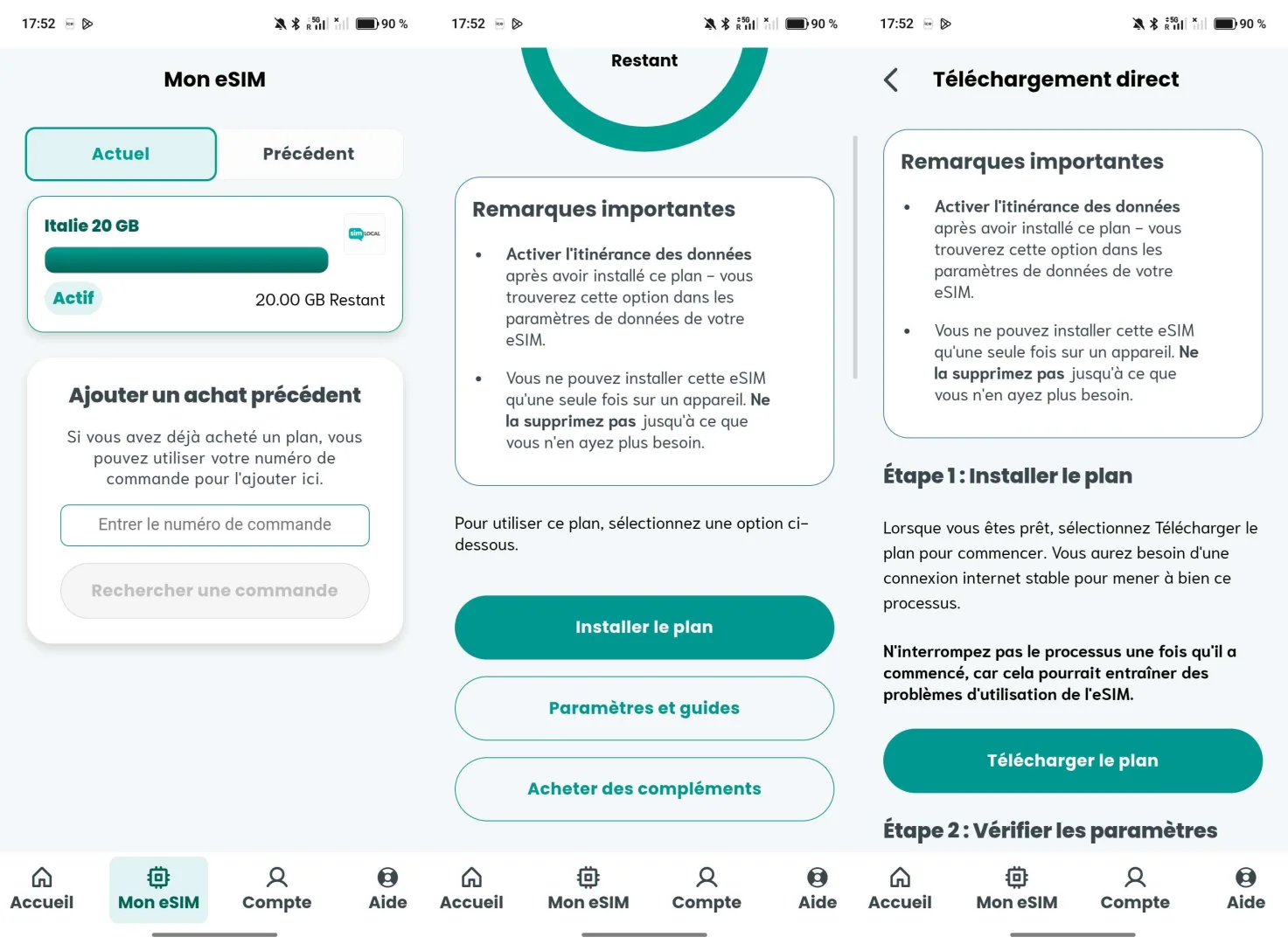 installer esim sim local