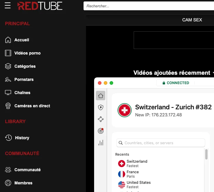 RedTube débloqué avec NordVPN en Suisse