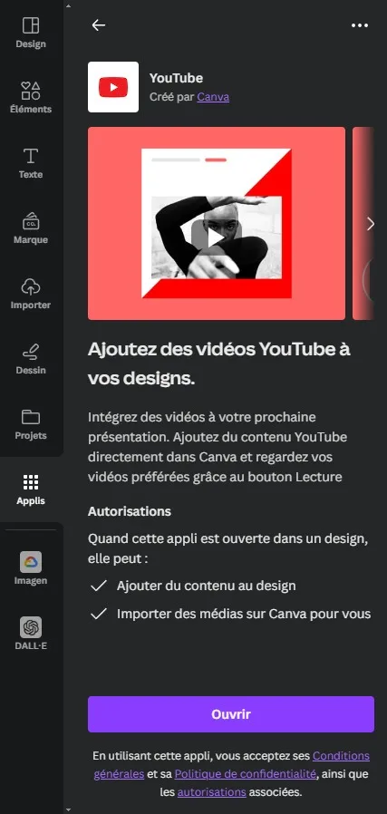 vidéo youtube canva